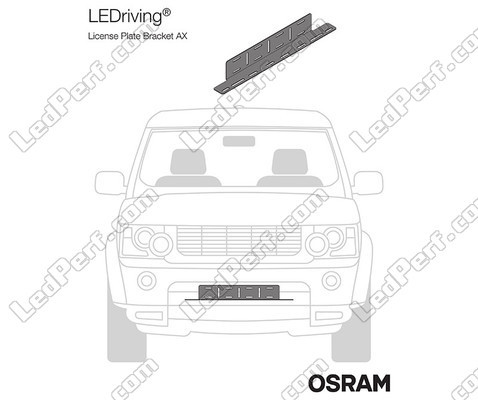 Widok uchwytu Osram LEDriving® LICENSE PLATE BRACKET AX zamontowanego na pojeździe