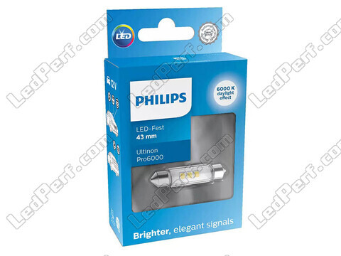 Żarówka rurkowa LED C10W 43mm Philips Ultinon Pro6000 Biały ciepły 4000K - 11866WU60X1 - 12V