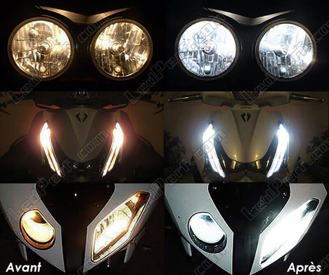 LED światła postojowe xenon biały Aprilia Mojito Custom 50 przed i po