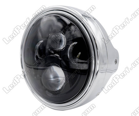 Przykład reflektora okrągły chromowanego z optyką LED w kolorze czarnym Moto-Guzzi V9 Roamer 850