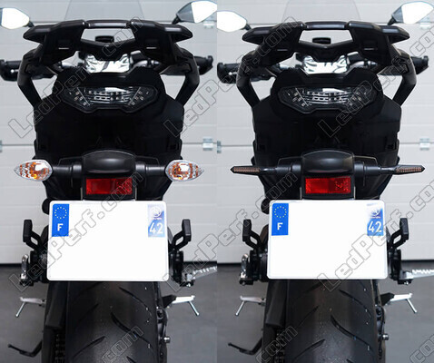 Porównanie przed i po zmianie na kierunkowskazy sekwencyjne LED Indian Motorcycle Chief bobber dark horse 1890 (2022 - 2023)