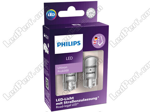 Opakowanie homologowanych żarówek LED Philips W5W Ultinon PRO6000 - 11961HU60X2 