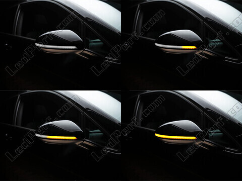 Różne etapy przewijania światła dynamicznych kierunkowskazów Osram LEDriving® do lusterek Volkswagen Golf 7