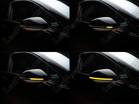 Różne etapy przewijania światła dynamicznych kierunkowskazów Osram LEDriving® do lusterek Volkswagen Golf 8