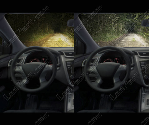 Porównanie przed i po zamontowaniu żarówek Osram H4 LED XTR widok z wnętrza pojazdu